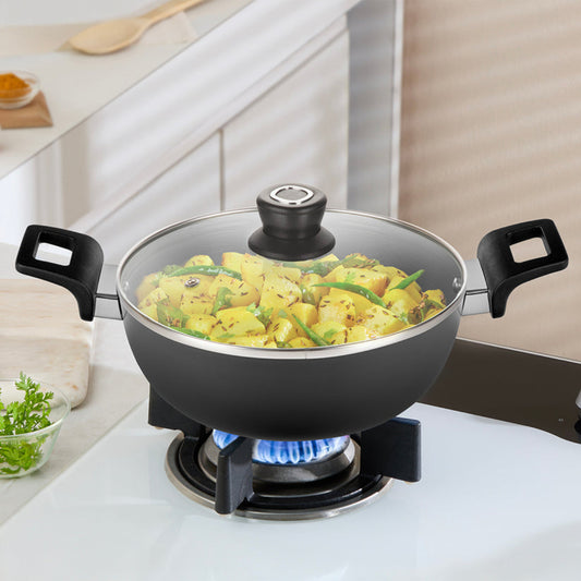 Borosil Hard Anodized Induction Base Deep Kadhai With Glass Lid