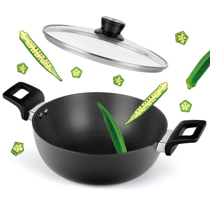 Borosil Hard Anodized Induction Base Deep Kadhai With Glass Lid