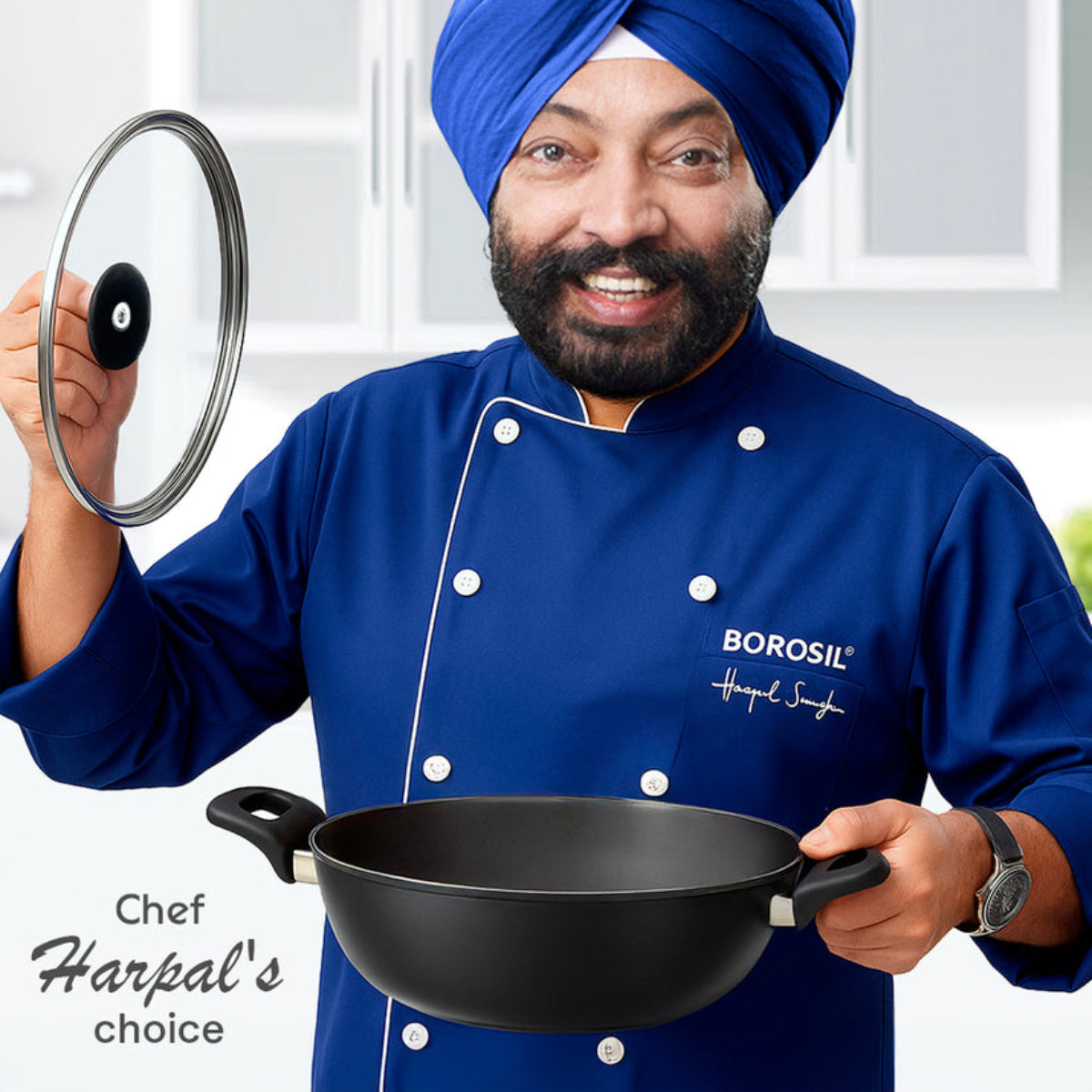 Borosil Hard Anodized Induction Base Deep Kadhai With Glass Lid