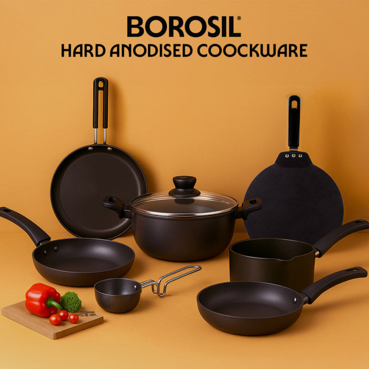 Borosil Hard Anodized Induction Base Deep Kadhai With Glass Lid