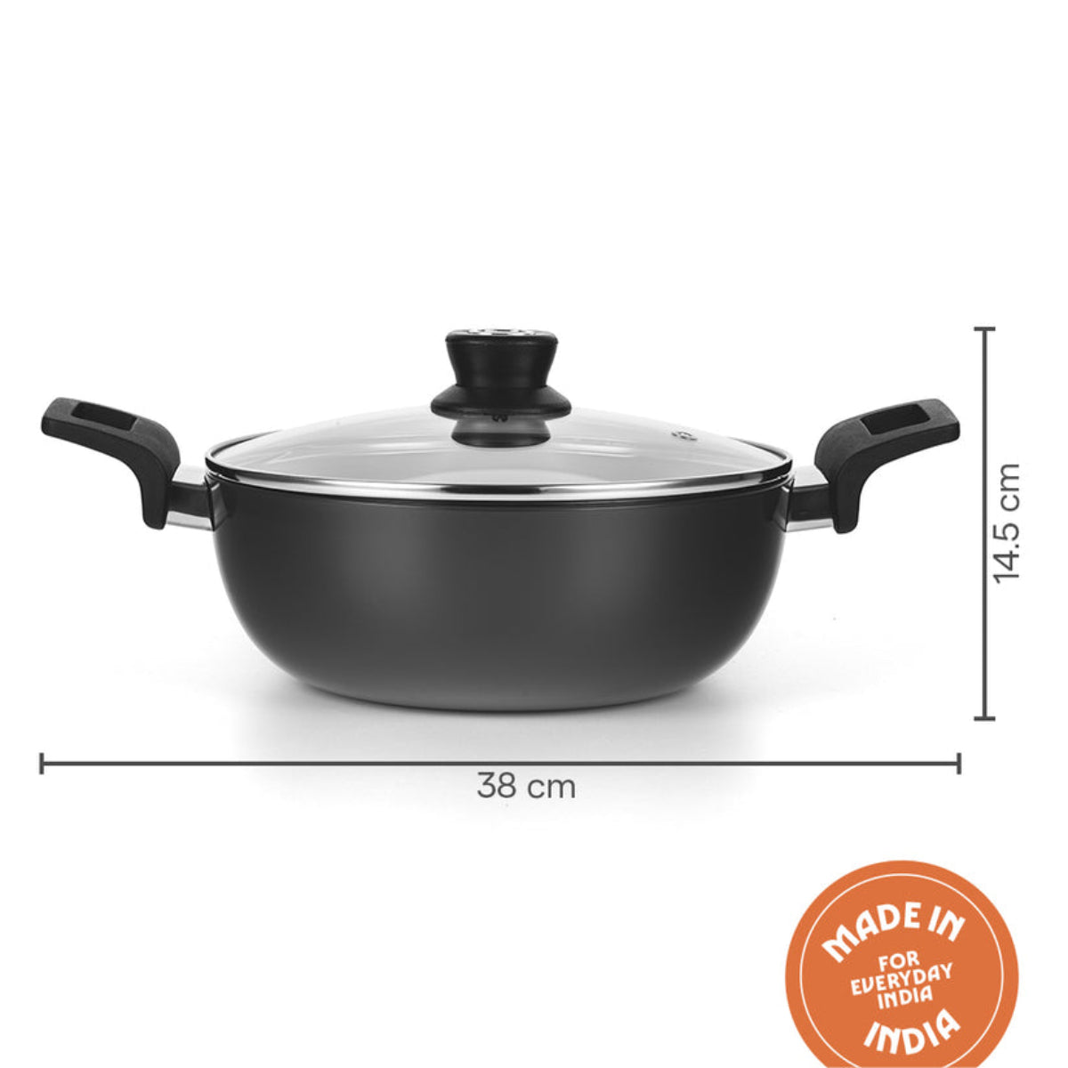 Borosil Hard Anodized Induction Base Deep Kadhai With Glass Lid