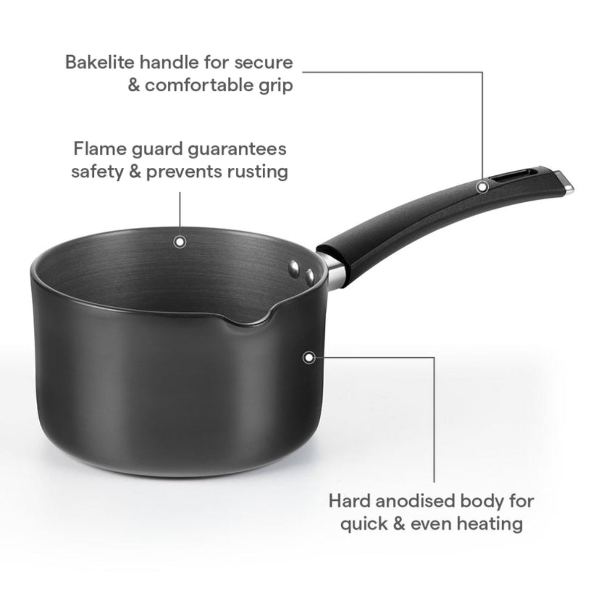 Borosil Hard Anodized Induction Base Spout Sauce Pan