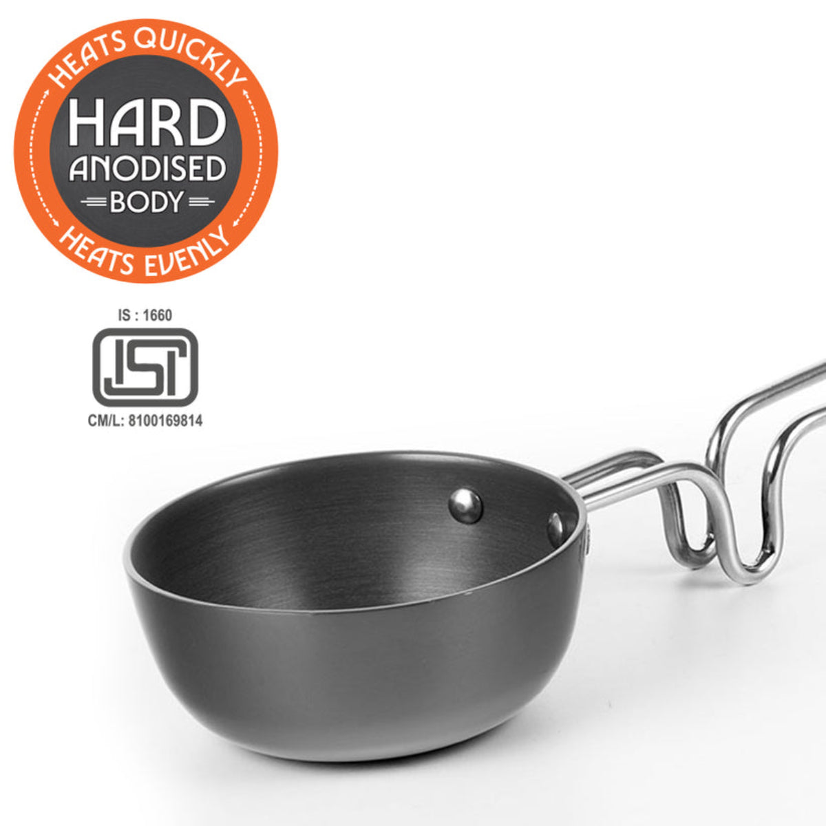 Borosil Hard Anodized Tadka Pan, 11 cm / 300 Ml