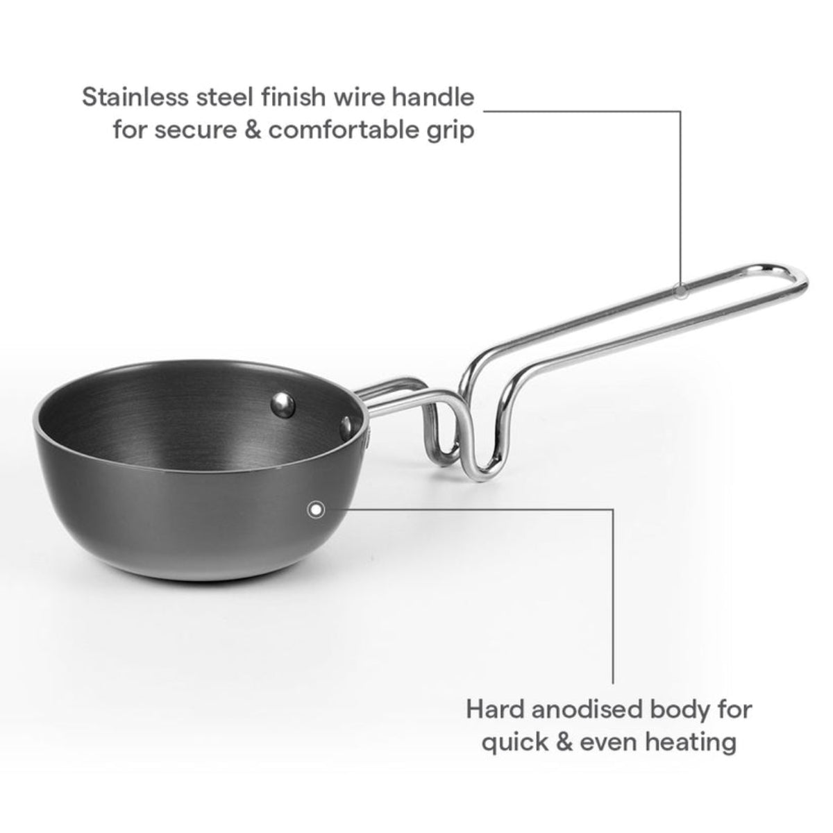 Borosil Hard Anodized Tadka Pan, 11 cm / 300 Ml