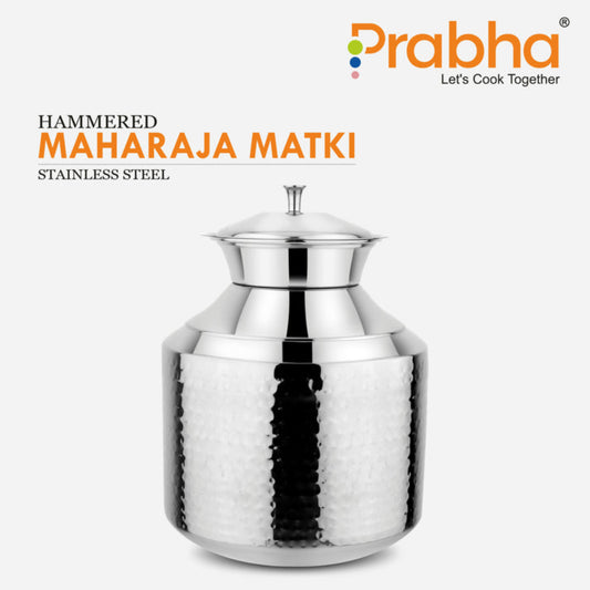 Prabha Stainless Steel Water Storing Maharaja Hammered Matki for Home & Kitchen