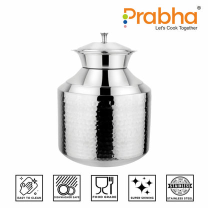 Prabha Stainless Steel Water Storing Maharaja Hammered Matki for Home & Kitchen