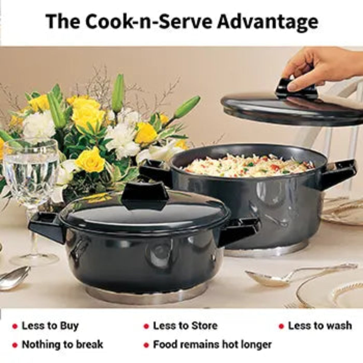 Futura By HawkInduction Compatible Cook-n-Serve Bowl 2 Litre with Hard Anodised Lid