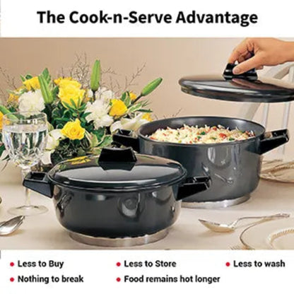 Futura By HawkInduction Compatible Cook-n-Serve Bowl 2 Litre with Hard Anodised Lid