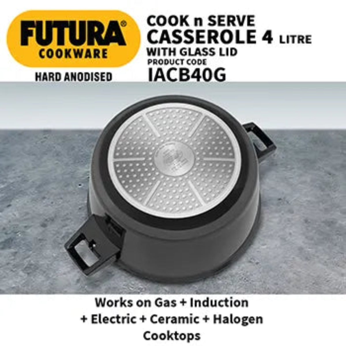 Futura By Hawkins Induction Compatible Cook n Serve Casserole 4 Litre with Glass lid