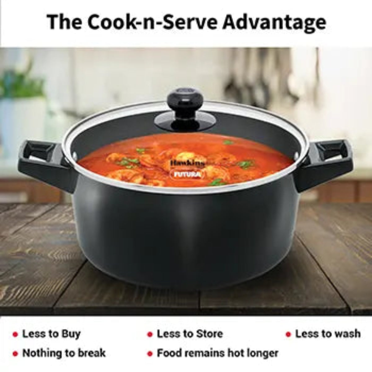 Futura By Hawkins Induction Compatible Cook n Serve Casserole 4 Litre with Glass lid