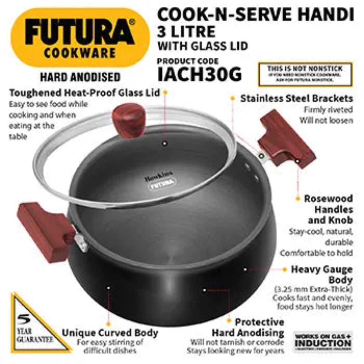 Hawkins Induction Compatible Hard Anodised Cook-n-Serve Handi