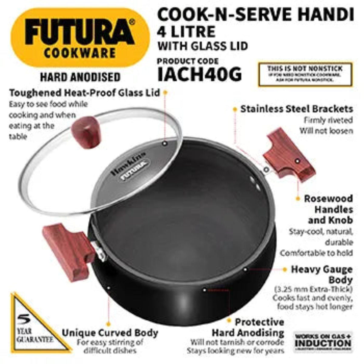 Hawkins Induction Compatible Hard Anodised Cook-n-Serve Handi