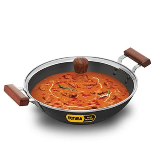 Futura By Hawkins Induction Compatible Hard Anodised Deep-Fry Pan 3.75 Litre with Glass Lid (Flat Bottom)