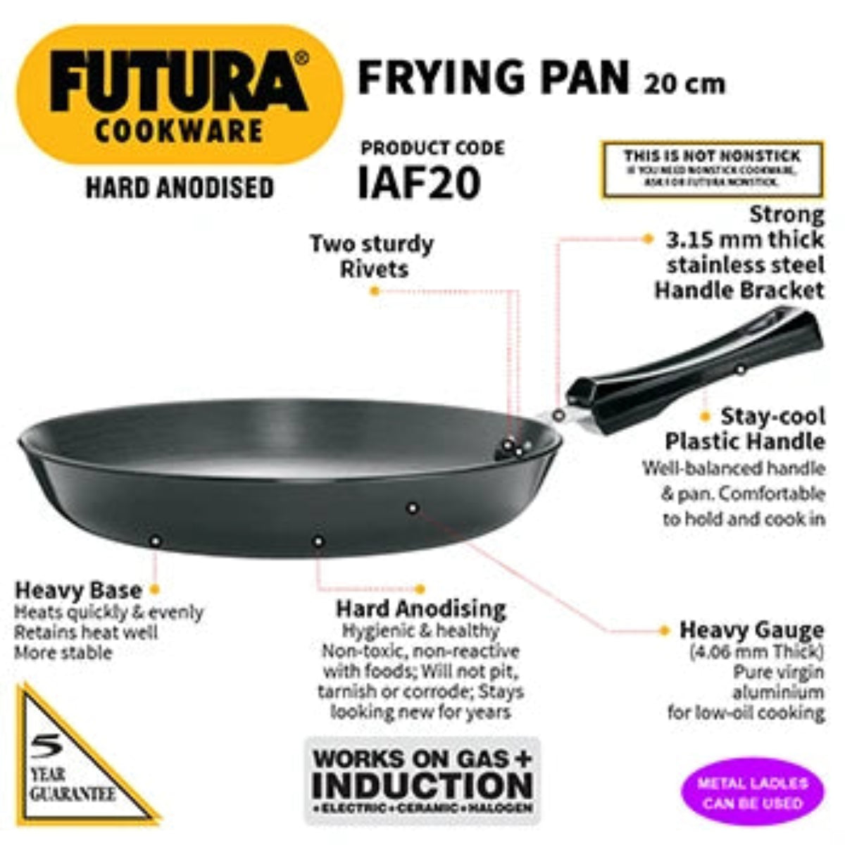 Futura By Hawkins Induction Compatible Hard Anodized Frying Pan 20 cm (3.25 mm Thick)