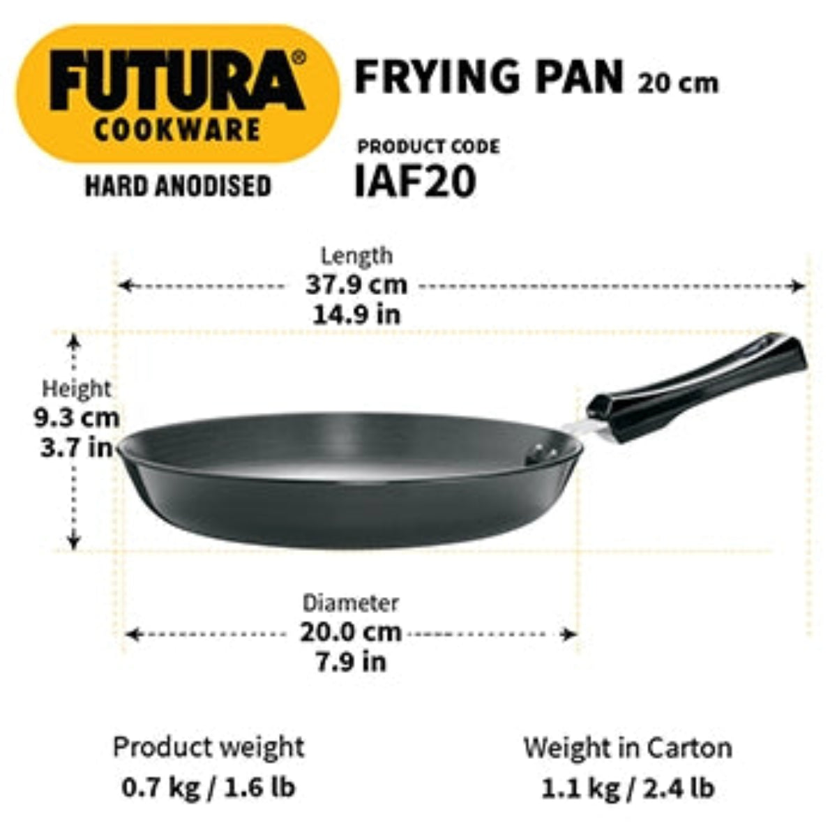 Futura By Hawkins Induction Compatible Hard Anodized Frying Pan 20 cm (3.25 mm Thick)
