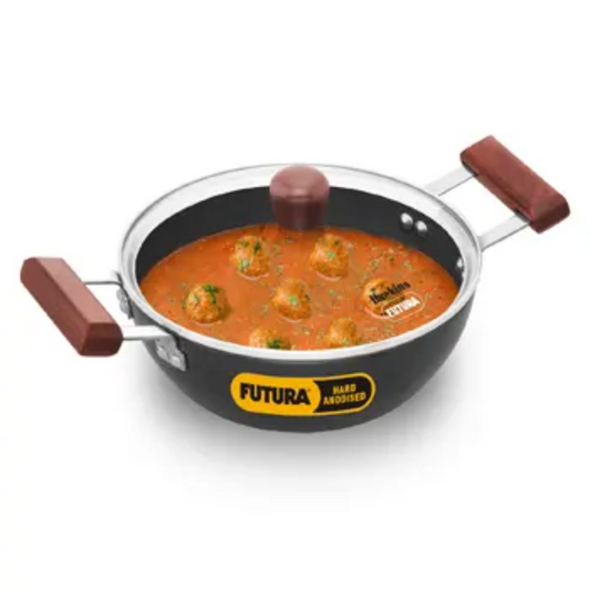 Futura By Hawkins Induction Compatible Hard Anodised Kadhai (Deep-Fry Pan) 2 Litre with Glass Lid