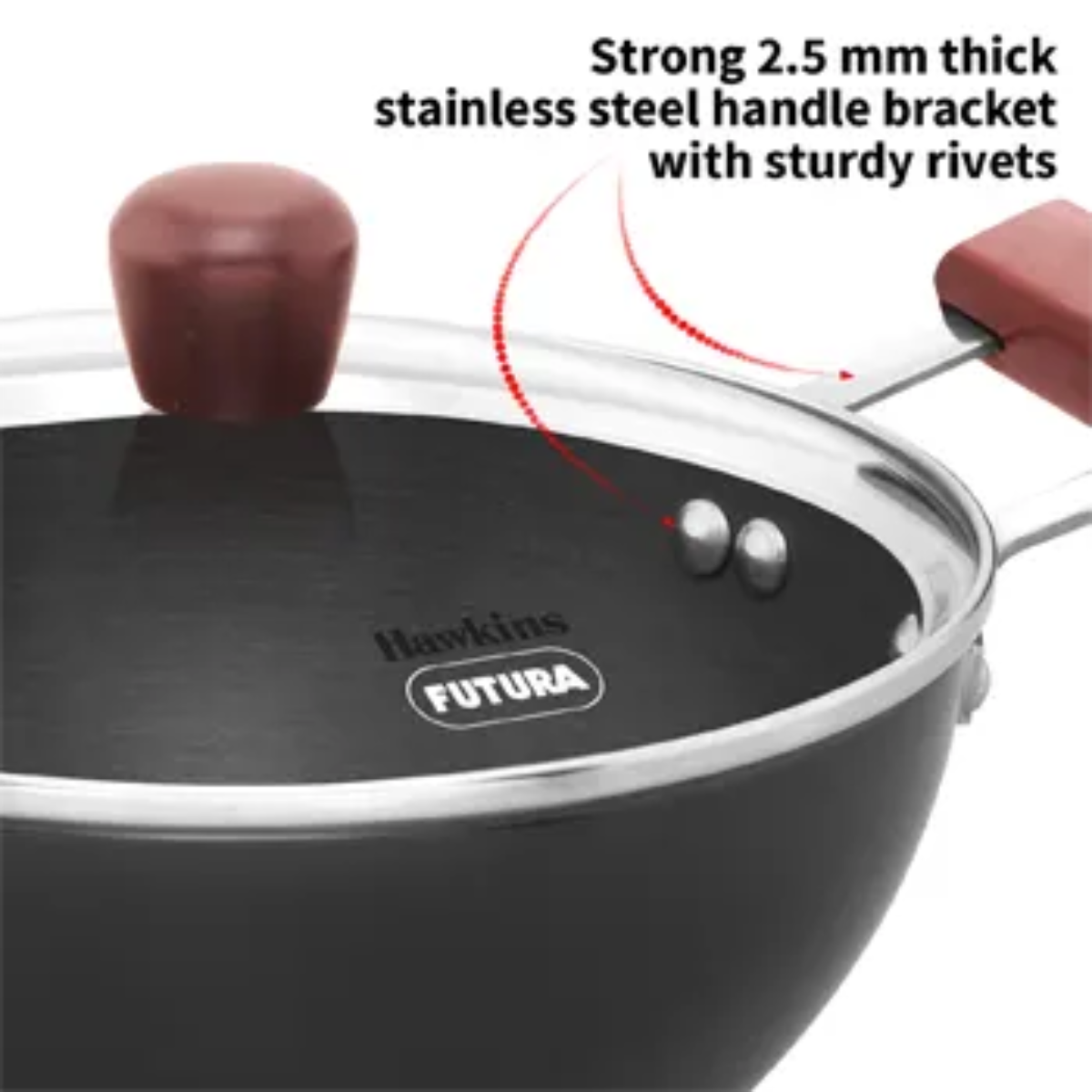 Futura By Hawkins Induction Compatible Hard Anodised Kadhai (Deep-Fry Pan) 2 Litre with Glass Lid
