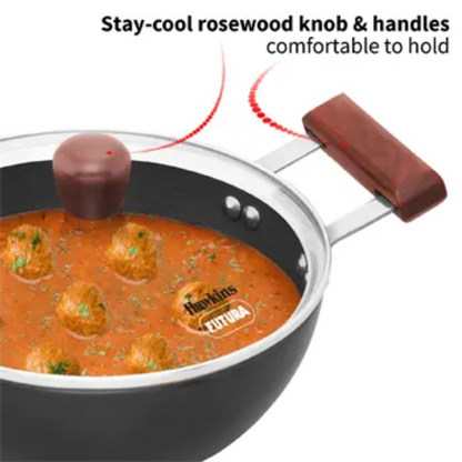 Futura By Hawkins Induction Compatible Hard Anodised Kadhai (Deep-Fry Pan) 2 Litre with Glass Lid