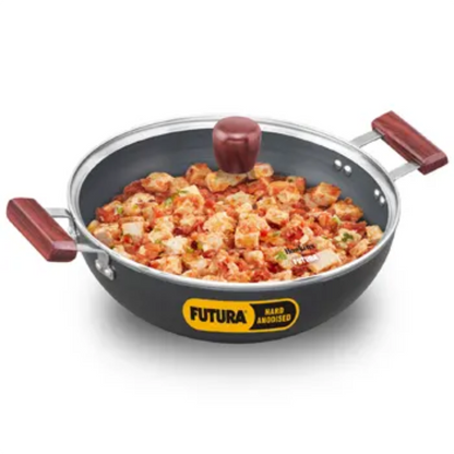 Futura By Hawkins Induction Compatible Hard Anodised Kadhai (Deep-Fry Pan) 2 Litre with Glass Lid