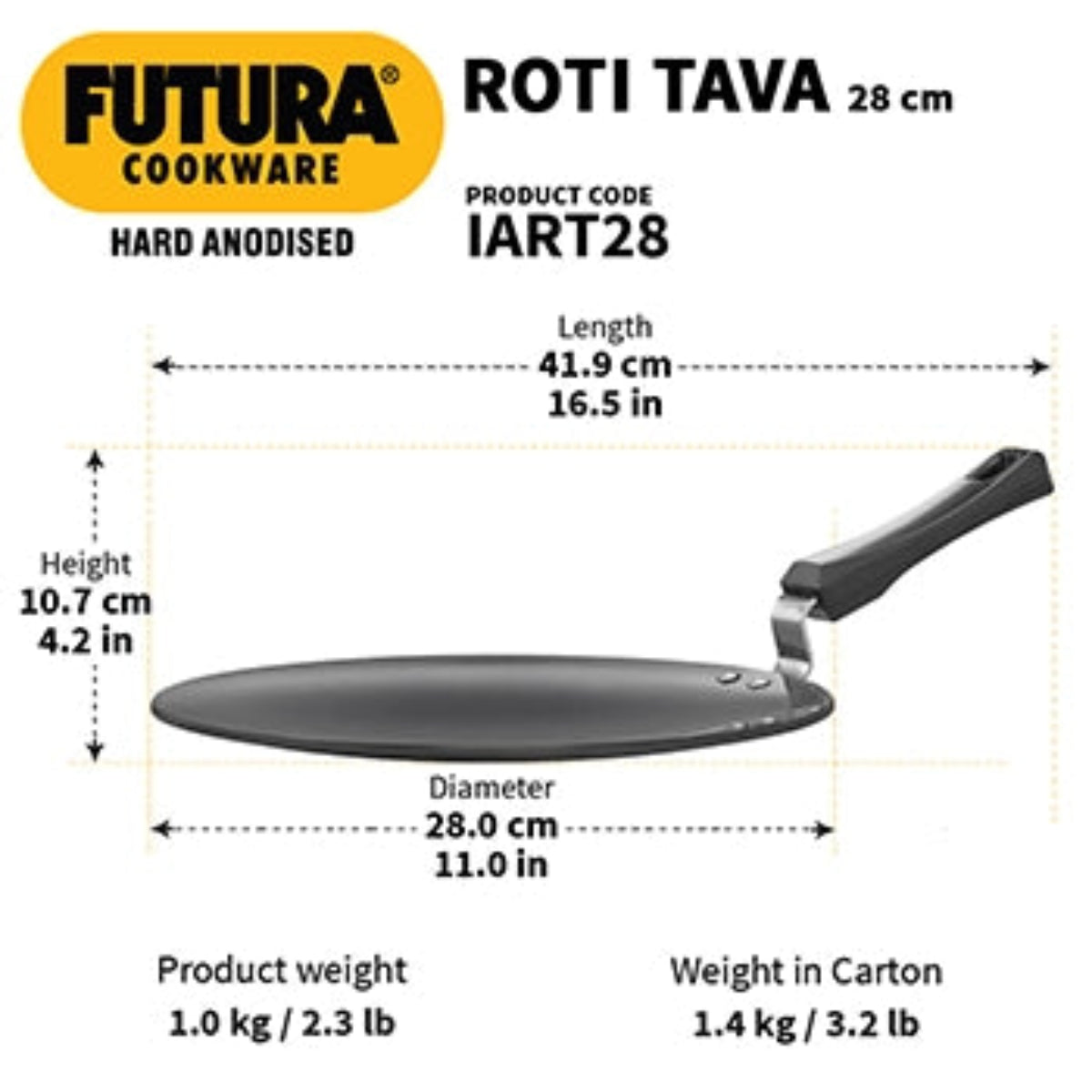 Futura By Hawkins Induction Compatible Hard Anodised Roti Tava 28 cm (4.88 mm Thick) (IART28)