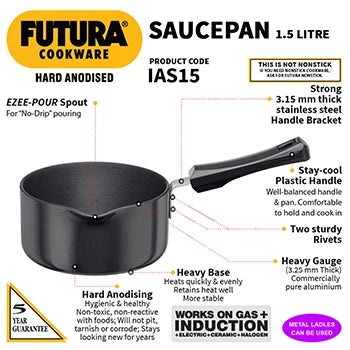 Futura by Hawkins Induction Compatible Hard Anodised Saucepan 1.5 Litre (3.25 mm Thick)