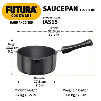 Futura by Hawkins Induction Compatible Hard Anodised Saucepan 1.5 Litre (3.25 mm Thick)