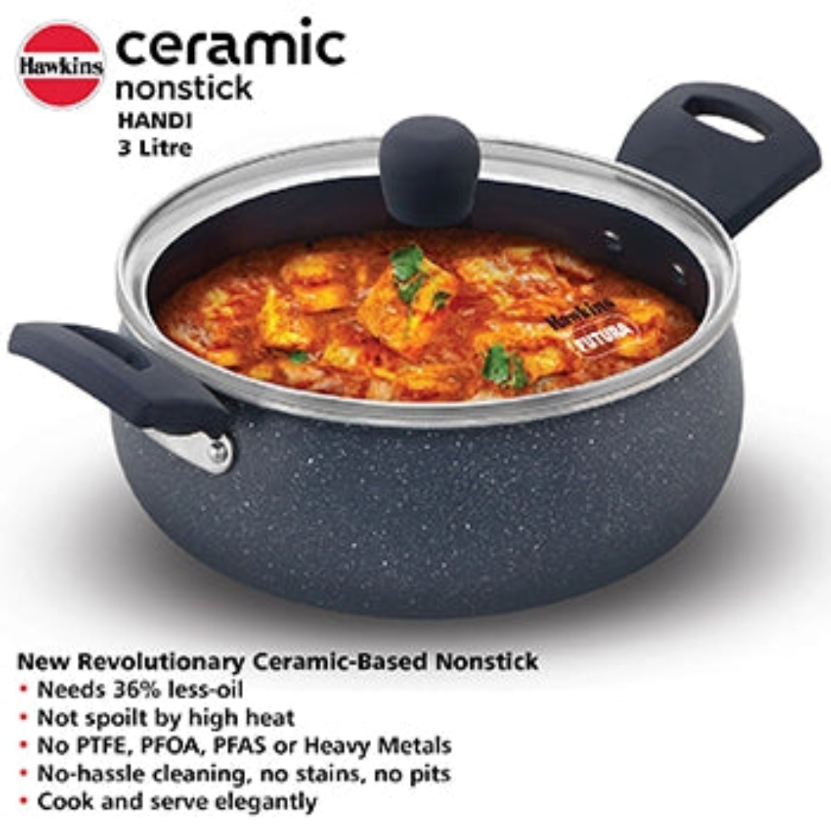 Howkins Induction Hawkins Induction Compatible Ceramic Nonstick Handi with Glass Lid ...