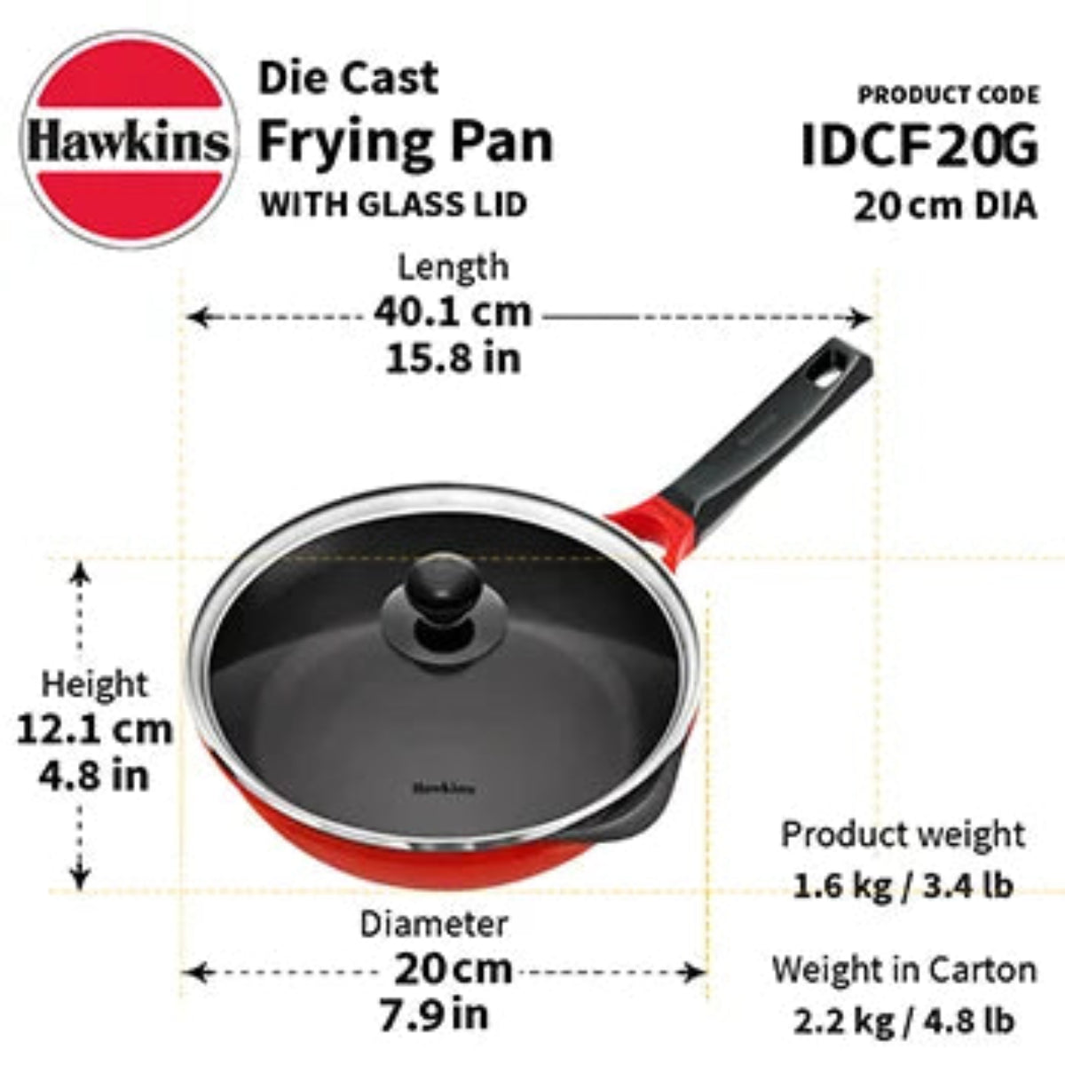 Hawkins Induction Compatible Die Cast Frying Pan 20 cm with Glass lid