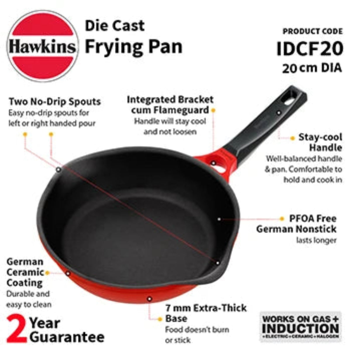 Hawkins Induction Compatible Die Cast Frying Pan 20 cm