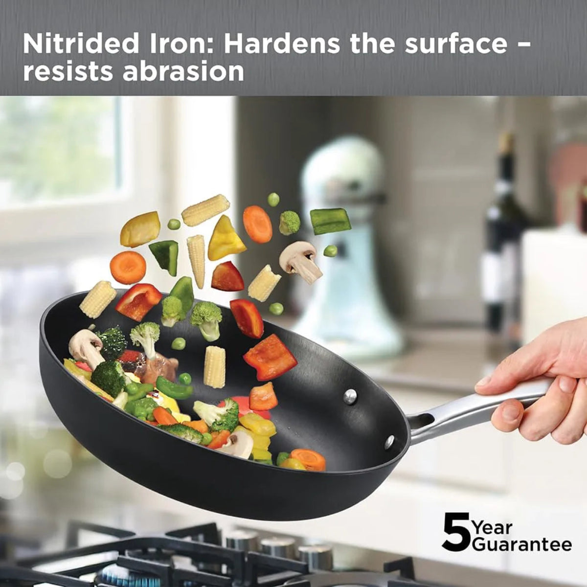 Futura By Hawkins Induction Compatible Futura Ironman 22 cm Slim Cast Iron Frying Pan with Glass Lid (IMF22G)
