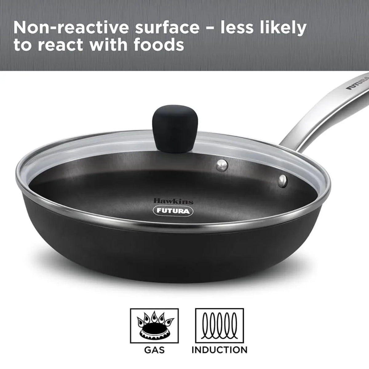 Futura By Hawkins Induction Compatible Futura Ironman 22 cm Slim Cast Iron Frying Pan with Glass Lid (IMF22G)