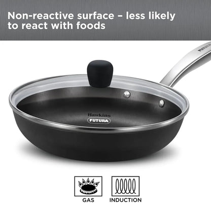 Futura By Hawkins Induction Compatible Futura Ironman 22 cm Slim Cast Iron Frying Pan with Glass Lid (IMF22G)