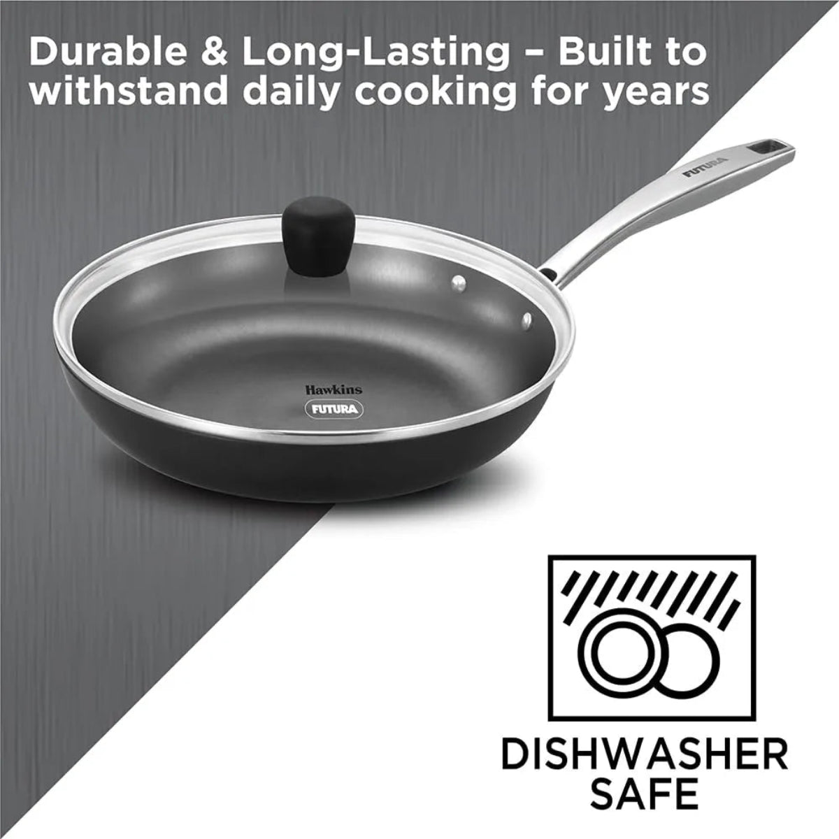 Futura By Hawkins Induction Compatible Futura Ironman 22 cm Slim Cast Iron Frying Pan with Glass Lid (IMF22G)