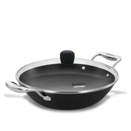 Futura By Hawkins Induction Compatible Futura Ironman Slim Cast Iron Kadhai 2.5 Litre with Glass Lid (IMK25G)
