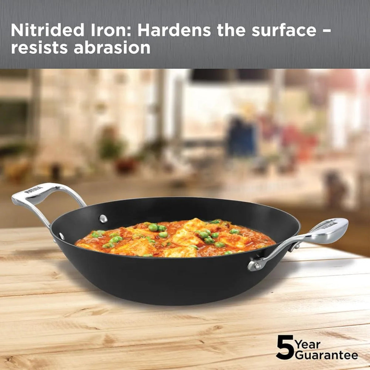 Futura By Hawkins Induction Compatible Futura Ironman Slim Cast Iron Kadhai 2.5 Litre with Glass Lid (IMK25G)