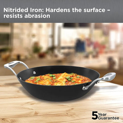 Futura By Hawkins Induction Compatible Futura Ironman Slim Cast Iron Kadhai 2.5 Litre with Glass Lid (IMK25G)