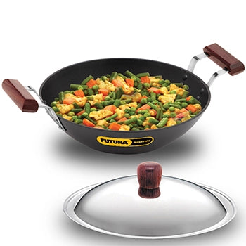 Futura By Hawkins  Induction Compatible Nonstick Deep Fry Pan 2.5 Litre with Stainless Steel Lid (Flat Bottom, 3.25 mm Thick)