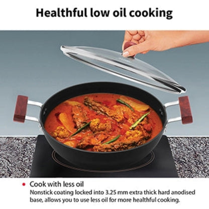 Futura By Hawkins Induction Compatible Nonstick  Kadhai  with Glass Lid