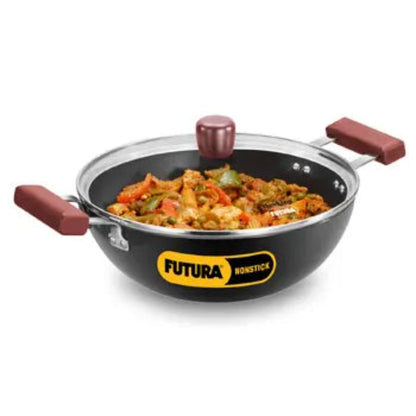 Futura By Hawkins Induction Compatible Nonstick  Kadhai  with Glass Lid
