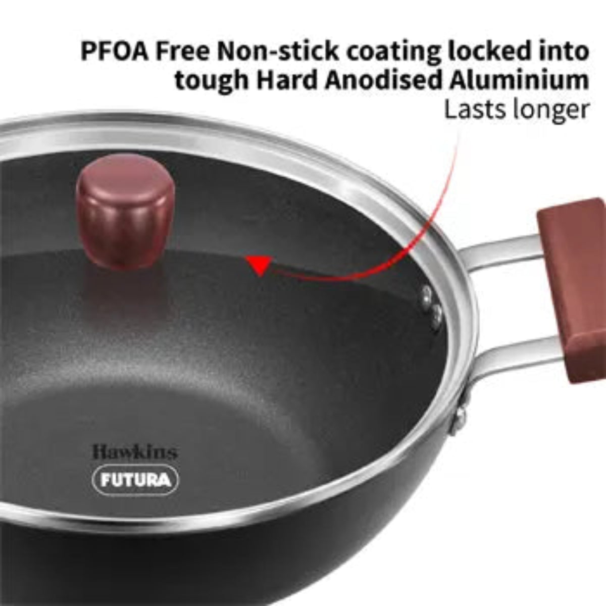 Futura By Hawkins Induction Compatible Nonstick  Kadhai  with Glass Lid