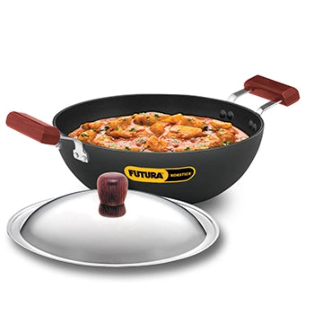 Futura By Hawkins Induction Compatible Nonstick Deep Kadhai 3.5 Litre with Stainless Steel Lid (Flat Bottom)