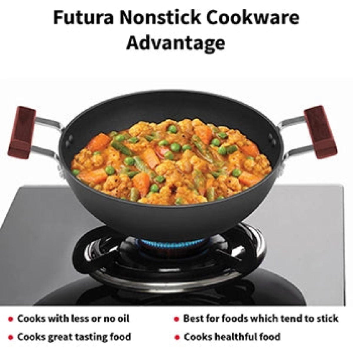 Futura By Hawkins Induction Compatible Nonstick Deep Kadhai 3.5 Litre with Stainless Steel Lid (Flat Bottom)