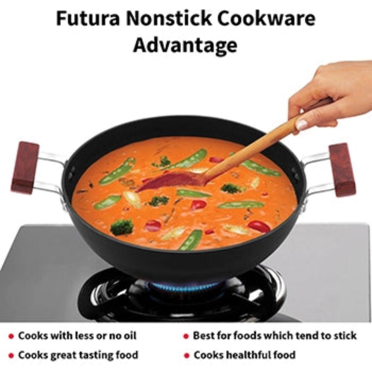 Futura By Hawkins Induction Compatible Nonstick Deep Kadhai 5 Litre with Glass Lid with 2 Short Handles