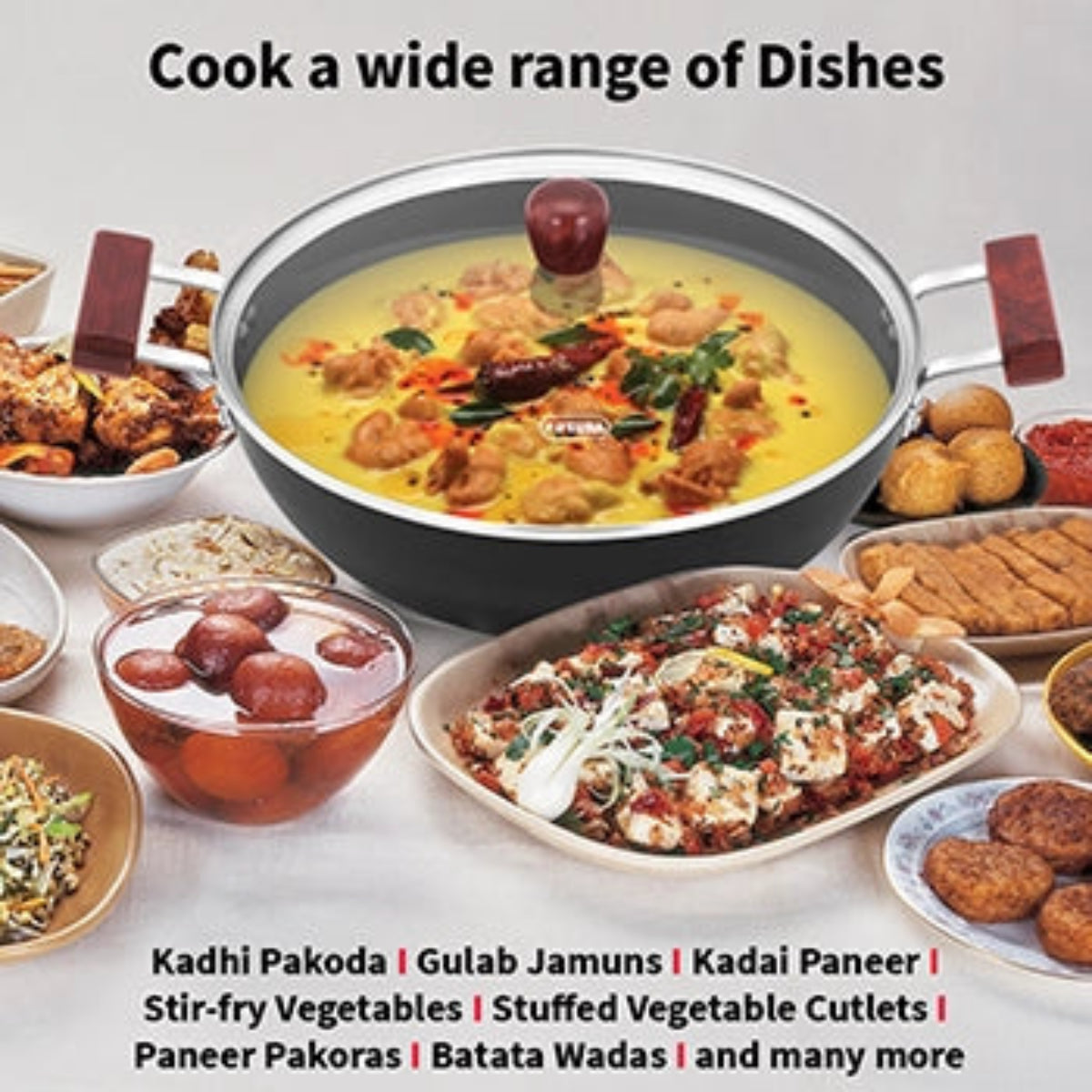 Futura By Hawkins Induction Compatible Nonstick Deep Kadhai 5 Litre with Glass Lid with 2 Short Handles
