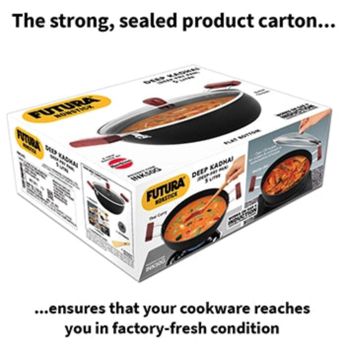 Futura By Hawkins Induction Compatible Nonstick Deep Kadhai 5 Litre with Glass Lid with 2 Short Handles
