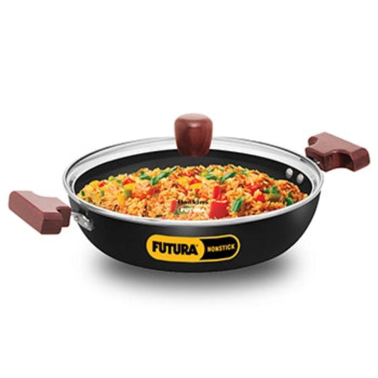 Futura By Hawkins Induction Compatible Nonstick  Kadhai  with Glass Lid