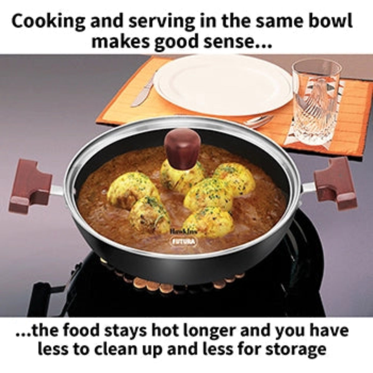 Futura By Hawkins Induction Compatible Nonstick  Kadhai  with Glass Lid