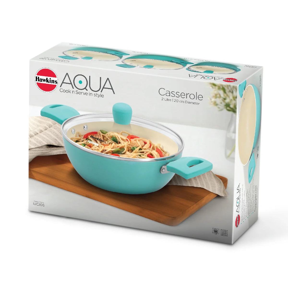 Hawkins Aqua Die Cast Cook n Serve Casserole with Glass Lid