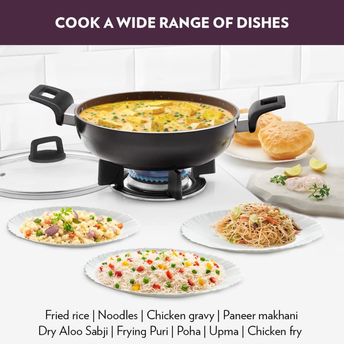 Borosil Granito Nonstick Kadhai + Lid