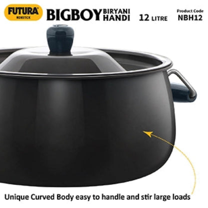 Futura By Hawkins Nonstick Biryani Handi 12 Litre with Hard Anodised Lid (4.06 mm Thick) (NBH12)